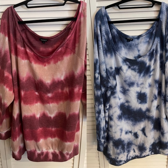 Torrid Red and Cream Tie-Dye Sweatshirt and blue and white Tie-Dye shirt - Picture 1 of 7